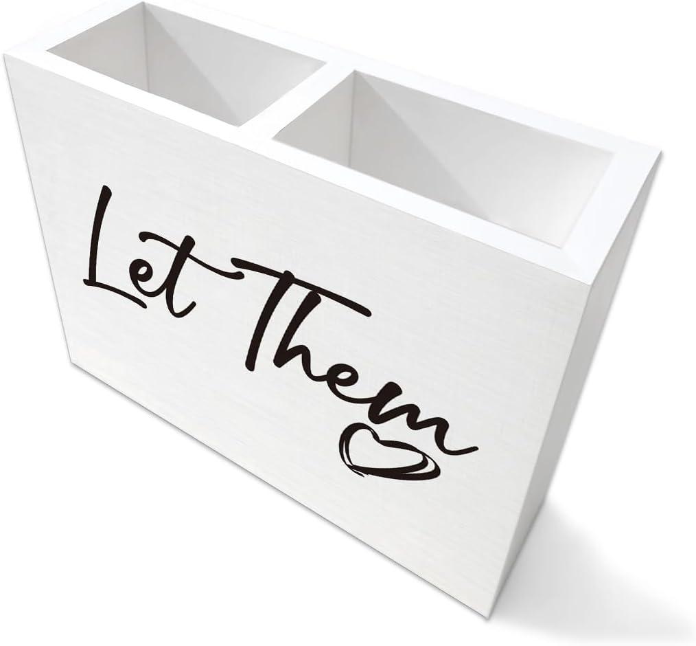 Let Them Cute Office Desk Decor sign for Women Men HR Manager Coworker Friend Employee Colleagues Wooden Pencil Holder Boss Day Gifts Funny Home Office Sign Accessories Desk Decor