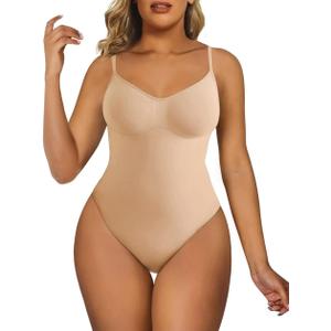 SHAPERX Women's Shapewear Bodysuit Tummy Control Body Shaper Seamless Sculpting Snatched Waist Body Suit (L/XL, Beige Brief)