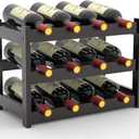 FoverOne Bamboo Wine Rack Countertop, 3-Tier 12 Bottles Wine Storage Shelf for Kitchen Pantry Cabinet - Dark Brown