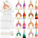 32 Pcs Rainbow Party Favors Set Include 8 Pcs Rainbow Macrame Keychains,8 Boho Tassel Keychains,8 Organza Bags and 8 Thank You Cards for Women Wedding Birthday Baby Shower Guests Gifts