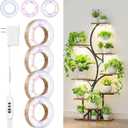 3CCT Grow Lights for Indoor Plants, 192 Full Spectrum LED Plant Light for Indoor Growing with Enhanced Red & Blue, 4/8/12H, 10 Brightness, 2 in 1 Small Ceiling Grow Light Wood Grain, 4-Head