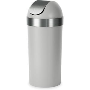 UMBRA Venti Kitchen Trash Can with Swing Top Lid, Large 16-Gallon (62 L) Capacity, Grey/Nickel