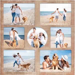 YESKAY 5x7 and 5x5 Collage Picture Frame,Display 7 Openings Photo Frames Rustic Brown Wood Frame with Real Glass,Family Picture Frames Wall Decor 1 Pack