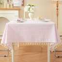 meioro Striped Square Tablecloth, Cotton Blend Fabric Pink Table Cloth with Tassel, Washable Wrinkle Free Table Cover Cute Small Tablecloths for Mahjong Card Coffee Tables and Outdoor - 36 x 36 Inch