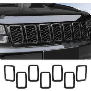 JeCar Front Grill Rings Grille Inserts Cover Trim Kit for 2017-2020 Jeep Grand Cherokee, Carbon Fiber (7Pcs)
