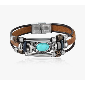 Bohemian Ethnic Turquoise Stackable Leather Bracelet for Men Women