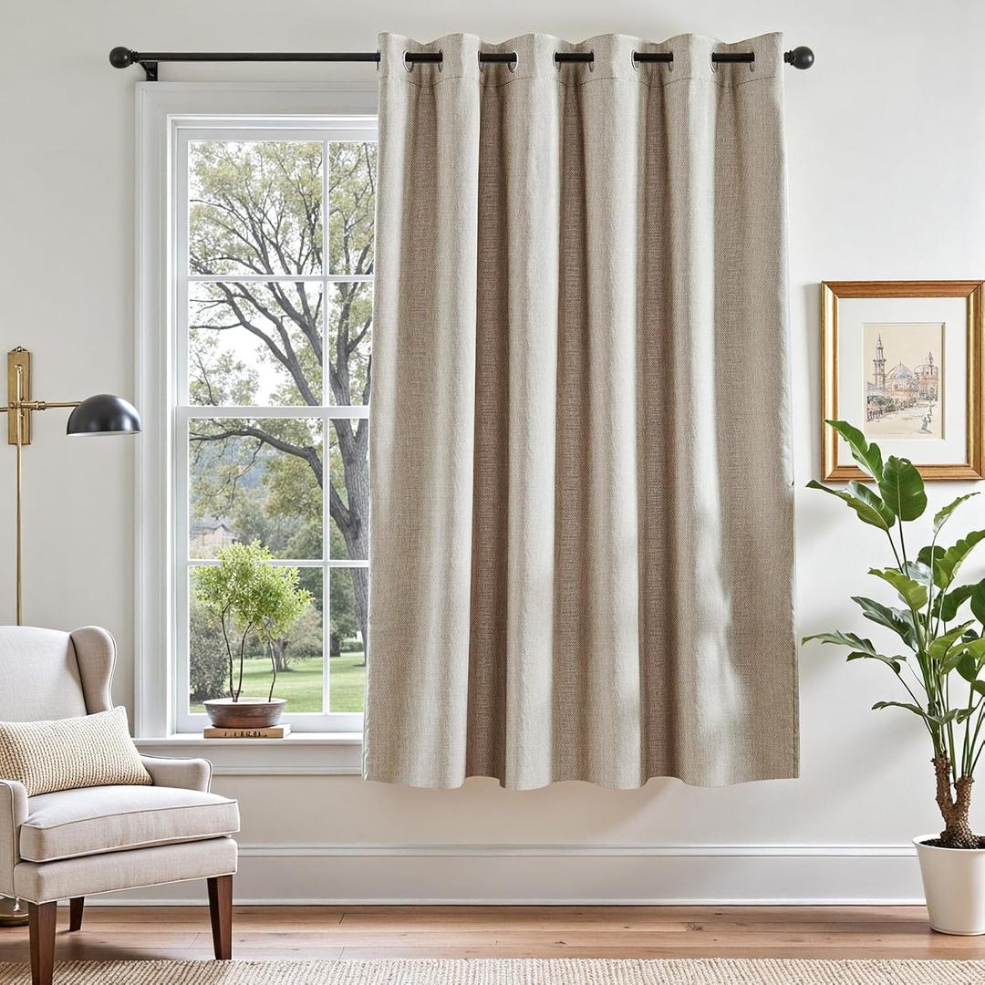 jinchan Blackout Curtain 72 Inch Length Beige Curtain for Bedroom Living Room Drape 1 Panel Greyish Beige Texture Grommet Top Window Treatment 84 Inches Wide by 72 Inches Long