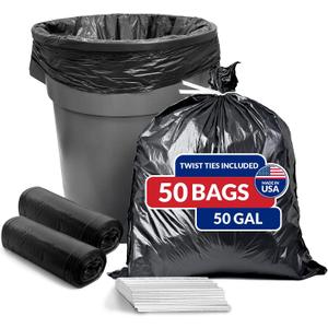 Reli. 50 Gallon Trash Bags (50 Count) | Black | Twist Ties Included | Extra Tough, Leak-Proof, Heavy Duty Garbage Bags | Ideal for Large Clean Ups