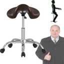 Saddle Stool with Wheels 300 lbs Weight Capacity, Heavy Duty Rolling Stool for Medical Massage Salon Kitchen Spa Drafting Nail-Tech,Height Adjustable,360 Swivel,Wide Thick Seat Padding (Brown)