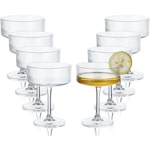 Martini Glasses set of 8, 10 oz Ribbed Coupe Glasses Champagne Coupe Glasses Set for WineMargarita Glass (Transparent)