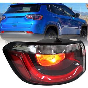 Outer Tail Light Compatible with Jeep Compass 2017-2020 Halogen Taillight w/Side Marker Lights Left Driver Side Replace CH2805115 55112838AC.