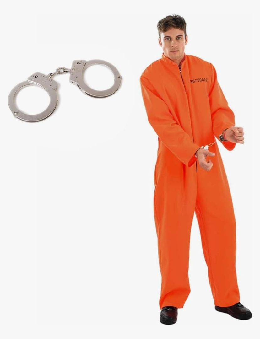 fun shack Men's Prisoner Costume, Orange Jail Inmate Jumpsuit, Adult Prison Outfit for Halloween or Costume Parties XL