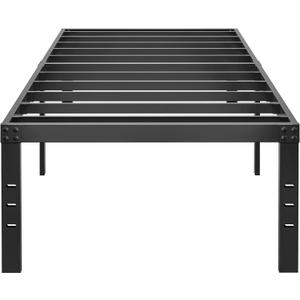 18 Inch Metal Twin Bed Frame No Box Spring Needed - Easy Assembly Heavy Duty Noise Free Narrow Bedframes - Single Black Basic Steel Slats Platform with Storage