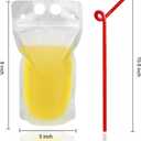 100 Pcs Drink Pouches with 100 Straw Holes, Freezable Juice Pouches, Translucent Reclosable Zipper Plastic Pouche Drink Bags for Cold & Hot Drinks for Adults and Kids