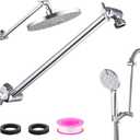 12-Inch Shower Head Extension Arm, Adjustable Shower Extension Arm, Stainless Steel Shower Arm Extender, Compatible with G1/2 Universal Connector, Chrome