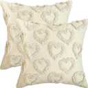 AVOIN colorlife Valentine's Day Love Heart Beige Throw Pillow Covers, 18 x 18 Inch Anniversary Wedding Home Decor Present Couple Valentine Gift Cushion Case for Sofa Couch Set of 2