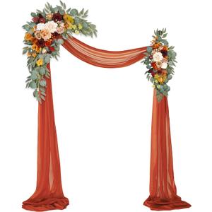 Artificial Wedding Arch Flowers Kit(Pack of 3),2Pcs Artificial Flower Arch Decor,1Pcs Sheer Drape for Wedding Ceremony Arbor for WeddingCeremony (Sunset Orange)