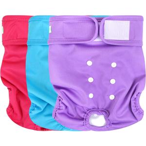 wegreeco Washable Reusable Premium Female Dog Diapers, Medium Large Small Dog Doggie Puppy & Doggy Diapers Female,Period Panties in Heat (Pack of 3, Large)
