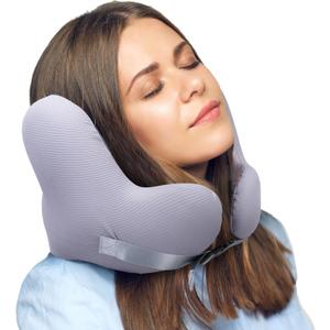 Travel Neck Pillow, Travel Pillow with Noise Reduction Ear Muffs, Memory Foam Neck Pillow Airplane, Neck Brace with Cooling Cover, Adjustable Ergonomic Support for Airplane, Car and More