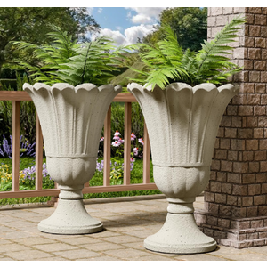Tall Plastic Urn Planters and Pedestal - 24" Outdoor Planter Beige
Weather-Resistant Plastics HDPE Material with Drainage Holes, Modern Petal Design Vase, Large Flower Pot Porch Door, Set of 2