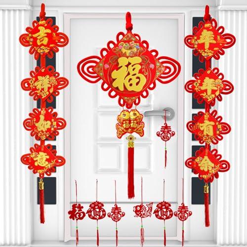 Chinese New Year Decorations 2026 Red Chinese Knot Set and Chinese Couplets for Lunar New Year Spring Festival Year of The Horse Decoration 2026 Lucky Hanging Ornaments Party Home Decor 27PCS