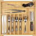 KitchenEdge Premium Silverware, Flatware and Utensil Organizer for Kitchen Drawers, Food-Safe Contract Grade, Expandable from 18 to 33 In, Natural Bamboo