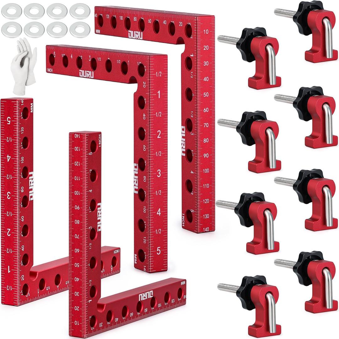 OURU Corner Clamps for Woodworking Tools 4 Pack 90 Degree Clamp 5.5"x 5.5" Right Angle Clamps Positioning Clamping Squares Aluminum Wood Working Clamps Sets for Picture Frame Box Cabinets Drawers