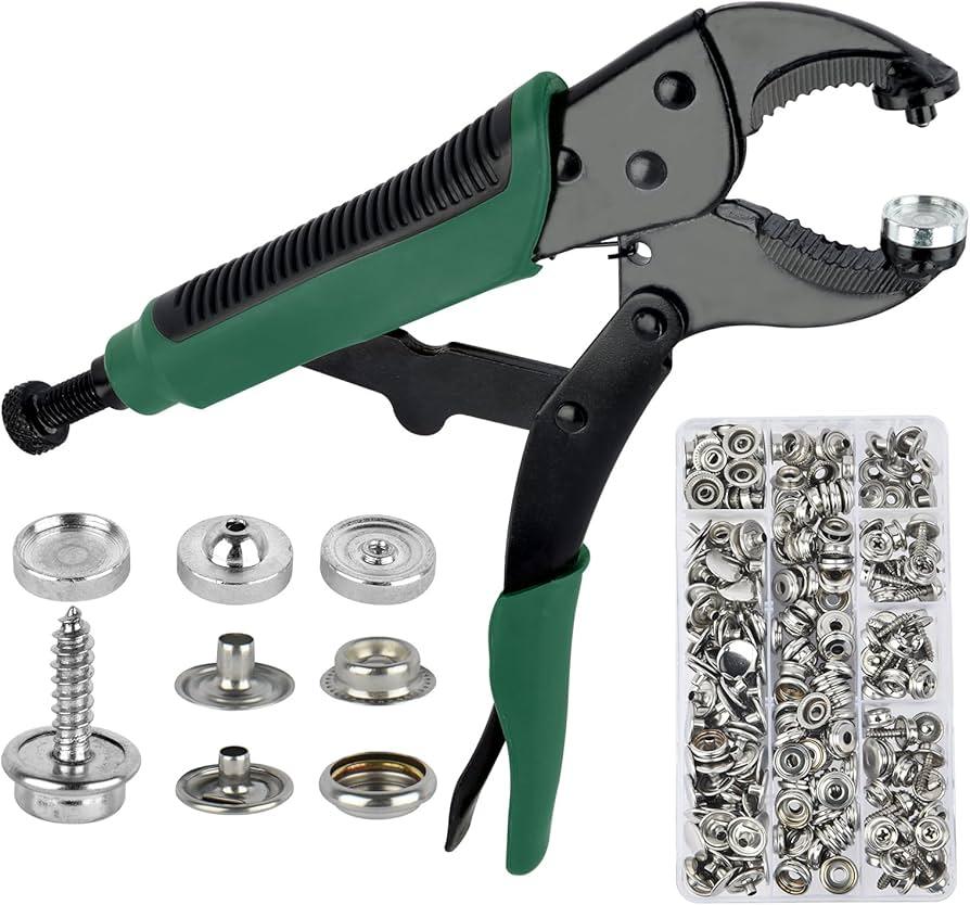 Snap Fasteners Tool,Adjustable Snap Setter Tool Includes 60 Sets Snap for Boat Cover Furniture Tent,15mm Metal Leather Snap Buttons Kit Socket Canvas for DIY Craft,Clothing,Jeans,Wallets