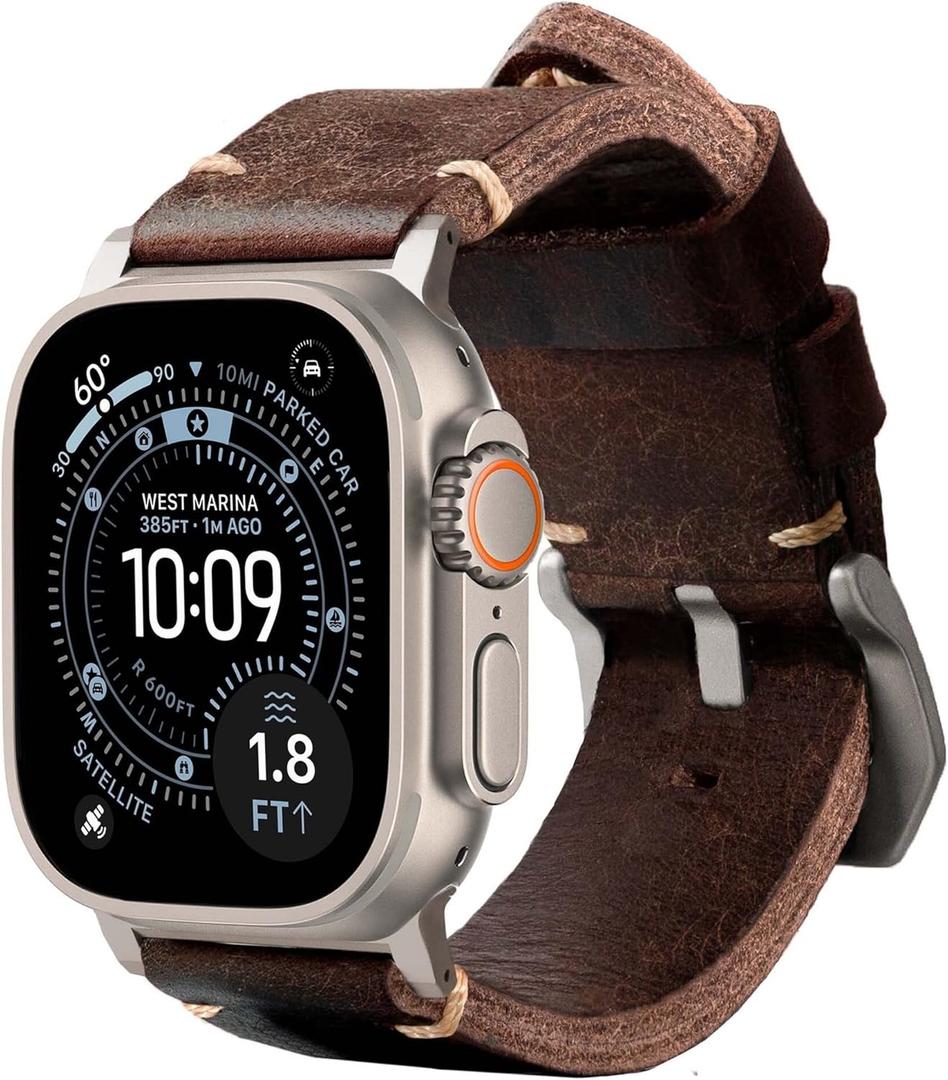 ROBUST Genuine Leather Watch Band for Men - Compatible with Apple Watch Bands 49mm - Replacement Strap for iWatch Ultra 2/1 SE, SE 2 Series 10 9 8 7 6 5 4