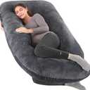 Pregnancy Pillow Full Body 57 Inch Maternity Pillow with Removable Washable Cover-Sleep Support for Legs,Back, Neck, Shoulder, HIPS, Belly for Pregnant Women,Black Grey Velvet Cover
