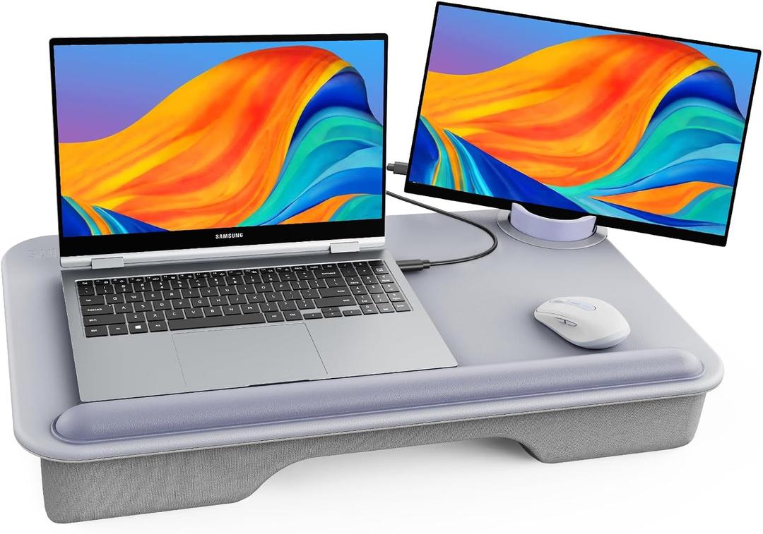 SAIJI Laptop Lap Desk for BedFits Up to 17" Laptops & MacBook,Lightweight Tray Table with Soft Leather Wrist Pad,Sturdy Phone/Tablet Holder, Laptop Stand with Cushion for Home Office/Gaming On Couch