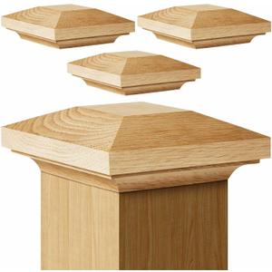 Sasylvia 4 Pcs 3.5 x 3.5 Inch Red Oak Wood Newel Post Cap Fence Post Cap Mounting Kit for Indoor Stair Outdoor Fences Mailboxes Decks