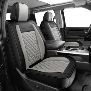 Dodge Ram Seat Covers, Waterproof Leather Ram Seat Cover Compatible with 2009-2026 RAM 1500 2500 3500 Classic Bighorn Longhorn Laramie Tradesman Limited Truck Black Gray, 2PCS