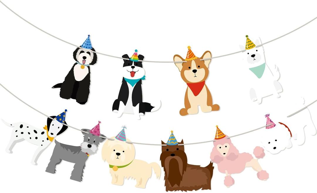 Dog Birthday Banner Sign Dog Themed Party Decorations Cute Puppy Garlands Decorations for Kids Boys Girls Birthday Backdrop Decor Pet Puppy Party Supplies