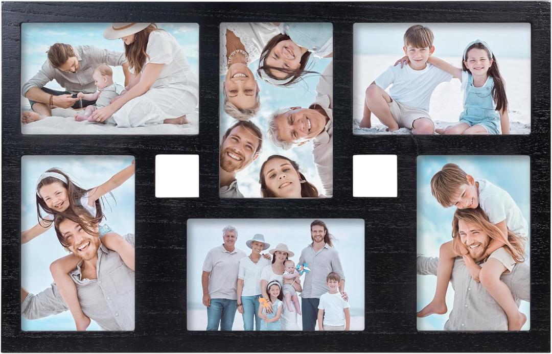 4x6 Collage Picture Frame Family Photos Display - 6 Openings Collage Picture Frame for Wall and Tabletop Display Black Picture Frames Set Ideal for Home Decorating Family Gifts