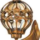 Dusk to Dawn Globe Outdoor Wall Lights, Gold Round Porch Light for Patio, Grand Entryway, Anti-Rust Aluminum Waterproof Exterior Sensor Lighting Fixtures, Wall Sconce Lantern with Amber Glass, 14.8"H-1 Pack