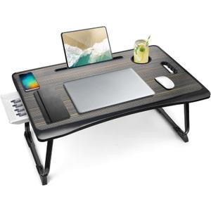 Amaredom Laptop Bed Desk Tray Bed Table, Foldable Portable Lap Desk with Storage Drawer and Cup Holder for Eating Breakfast on Bed/Couch/Sofa-Black