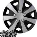 Hubcaps 4-Pack Kit, 14 inch Hub Caps Set of 4 Wheel Covers with Universal Snap-On Retention Rings, 2-Tone ABS Plastic Black and Silver Car Rims for All Models (SG-5051-DP-14)