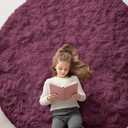 OLANLY Burgundy Round Rugs for Bedroom - Machine Washable, 6 ft Circle Area Rugs for Living Room, Soft and Fluffy Shaggy Carpet for Teen Girls and Boys, Nursery Rooms, Dorms, Home Decor Aesthetic