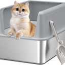 Stainless Steel Cat Litter Box with Lid,XL,19.7 L x 13.8 W x 11.8H Deep,Large Metal Litter Box with High Side,for Small and Large Cats,Anti-Leakage Non-Sticky Easy Cleaning Include Litter Scoop