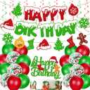 Christmas Birthday Decoration Happy Birthday Banner Christmas Cake Topper Red Green Hanging Swirls Balloons for Happy New Year Theme Party Supplies