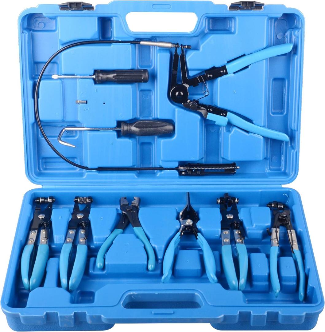 9pcs Automotive Wire Long Reach Hose Clamp Pliers Set For Fuel Oil Water Hose (Blue)