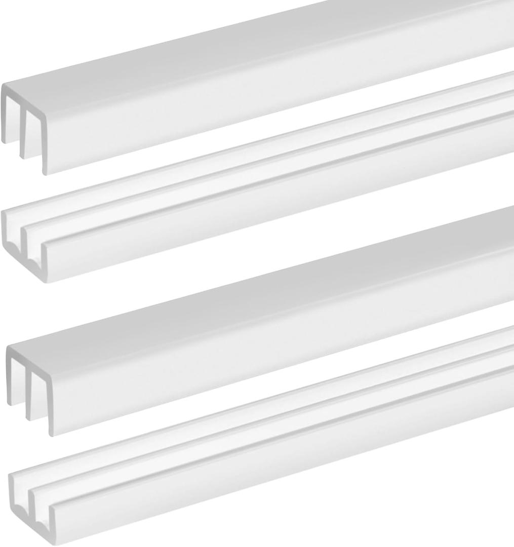 Landical 2 Sets 4FT Sliding Door Track for 1/8" Thick Panels Closet Glass Doors Plastic Cabinet Window Sliding Track (White)