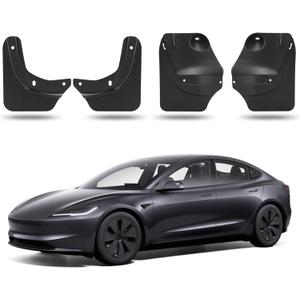 Mud Flaps, Compatible with Tesla Model 3 Highland 2024 2025,Splash Guard Accessories, No Drilling Required, Black