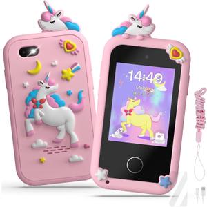Kids Smart Phone Toys for Girls,Christmas Birthday Gifts for Girls Age 3-10 Kids Cell Phone Toys with 2.8" Touchscreen 20 Learning Games Dual Camera Music Player, 8G SD Card (Pink)