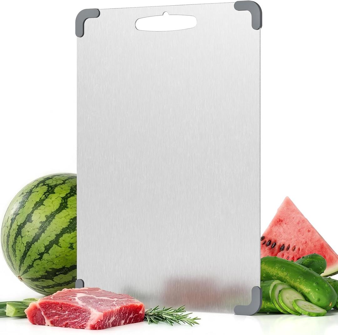 Titanium Cutting Board for Kitchen, 100% Pure Titanium Chopping Board with Non-Slip Base and Reinforced Edges, Dual-Sided, Dishwasher Safe for Meat and Vegetables, 14"x10"