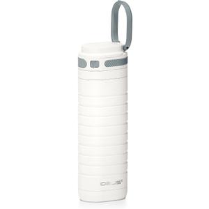 IDEUS Insulated Stainless Steel Water Bottle 14 oz Lockable Lid & Leakproof Travel Coffee Mug for Hot/Cold Beverages Fits Most Cup Holder (White)