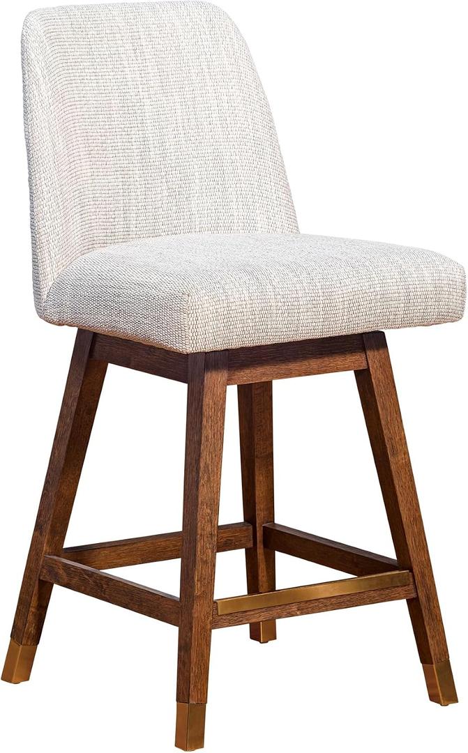 Armen Living Amalie Modern Farmhouse 26" Seat Height Swivel Bar Stool for Kitchen Island Counter in Brown Oak Wood with Beige Fabric
