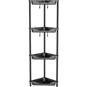 Orimade Rustproof 4 Tier Floor Standing Corner Shower Caddy Organizer, Plastic Metal Splicing Floor Corner Shelf Rack Storage Stands for Bathroom,10.8 x 10.8 x 44.6 inches, Black
