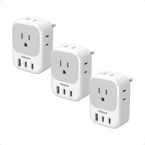 European Travel Plug Adapter 3 Pack, TESSAN Type C Charger Plug with 4 Outlets 3 USB (2 USB-C), US to Europe Plug Adapter for Italy, Spain, France, Portugal, Greece, Iceland, Travel Essentials